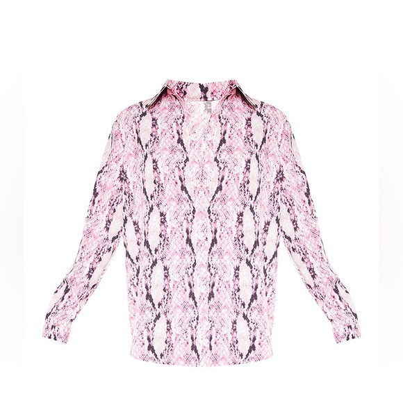 PrettyLittleThing Pink Snake Print Oversized Shirt Size 4 - Picture 2 of 4